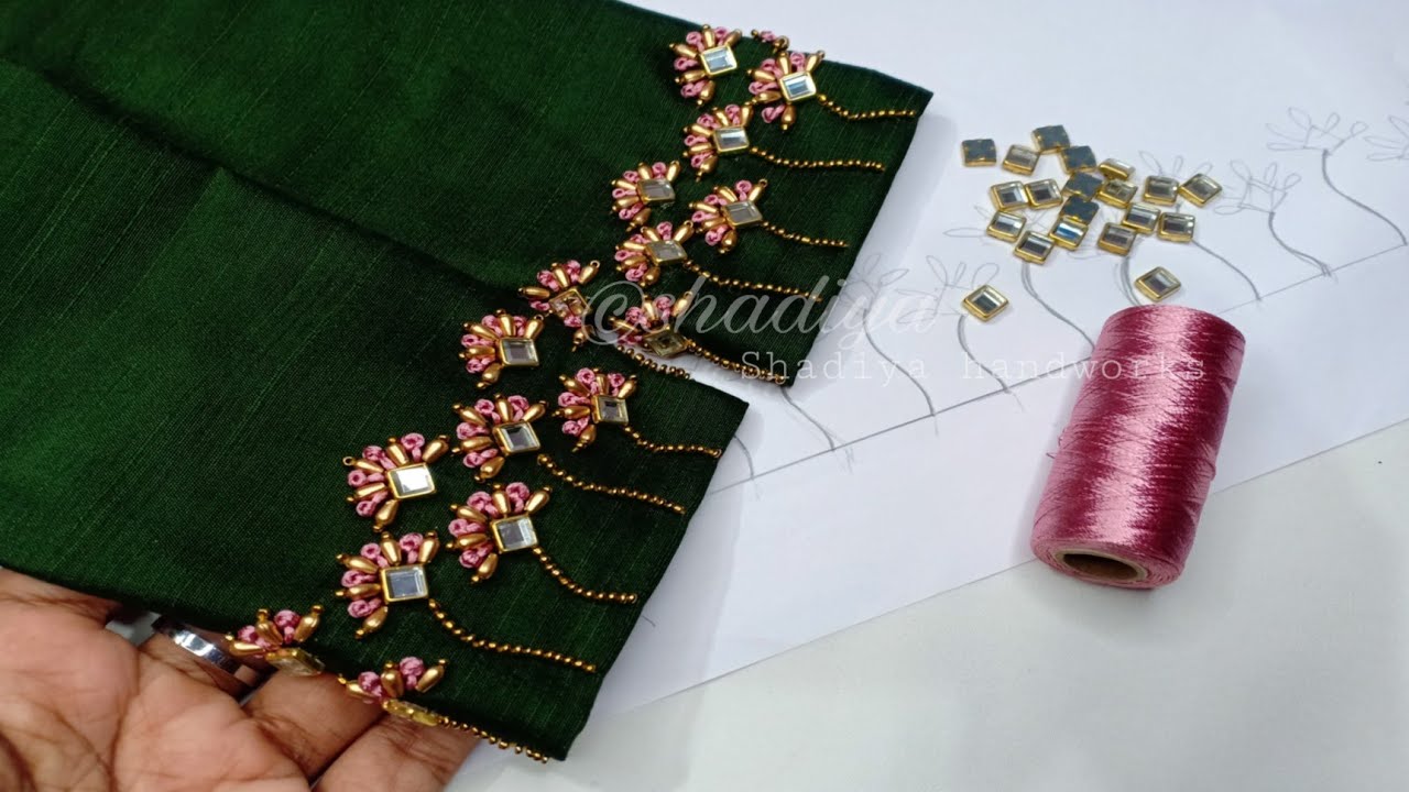 Very easy hand embroidery sleeve embroidery with silk thread long french knot beadwork|handworks