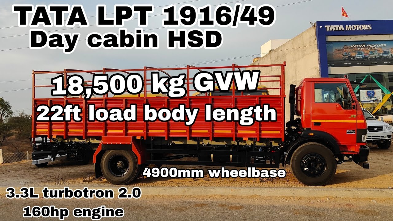 tata lpt 1916 day cabin high side deck 22ft load body 4900mm wheelbase 18.5ton gvw 160hp engine