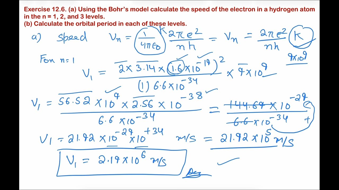 Exercise 12.6 Physics 12. Using the Bohr’s model calculate the speed of the electron in a hydrogen