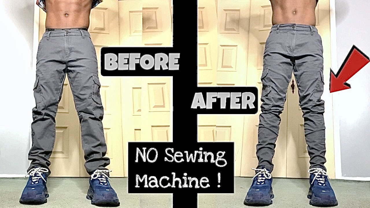 HOW TO Self Taper PANTS Without Sewing Machine !! * USED A STAPLER* | HOW TO MAKE Stacked Sweatpants