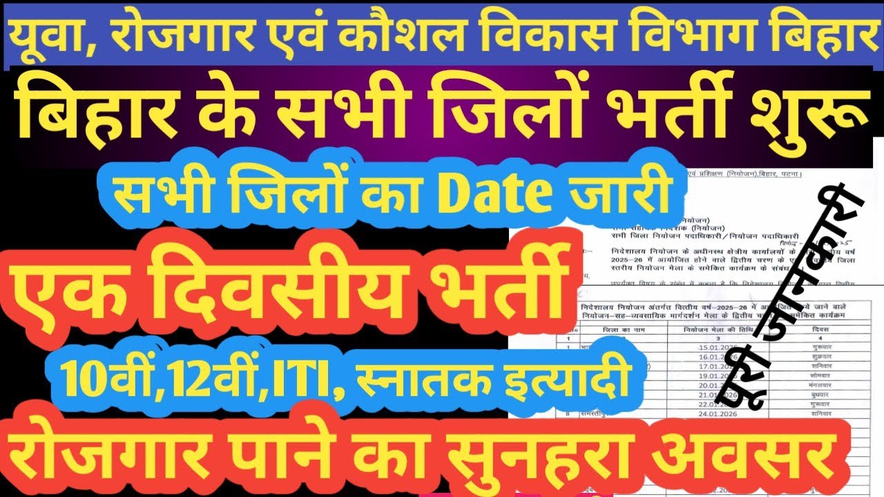 बिहार के सभी जिलों मे भर्ती शुरू 2026 एक दिवसीय भर्ती जिलों का Date जारी रोजगार पाने का सुनहरा अवसर
