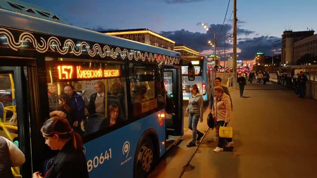 Moscow bus stop street view. Ambient sounds, no music. Relaxing view