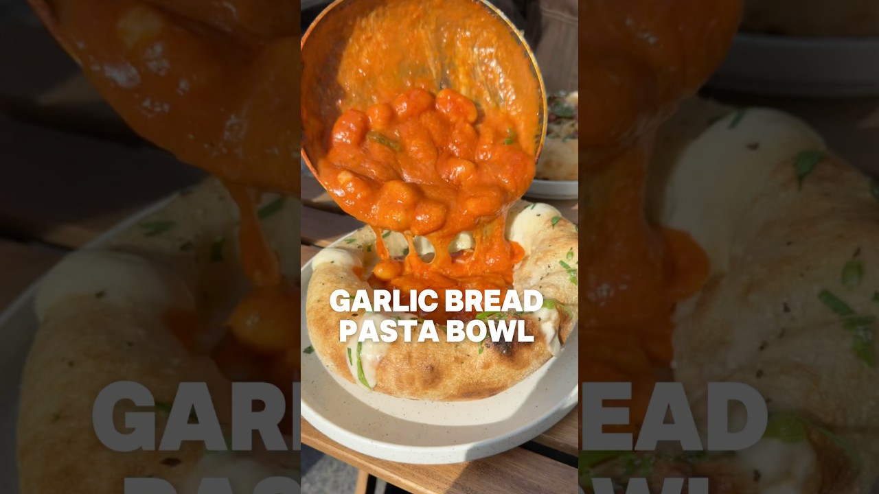Cheesy tomato gnocchi in a garlic bread bowl. Italians looks away. Romanos in Glasgow city centre