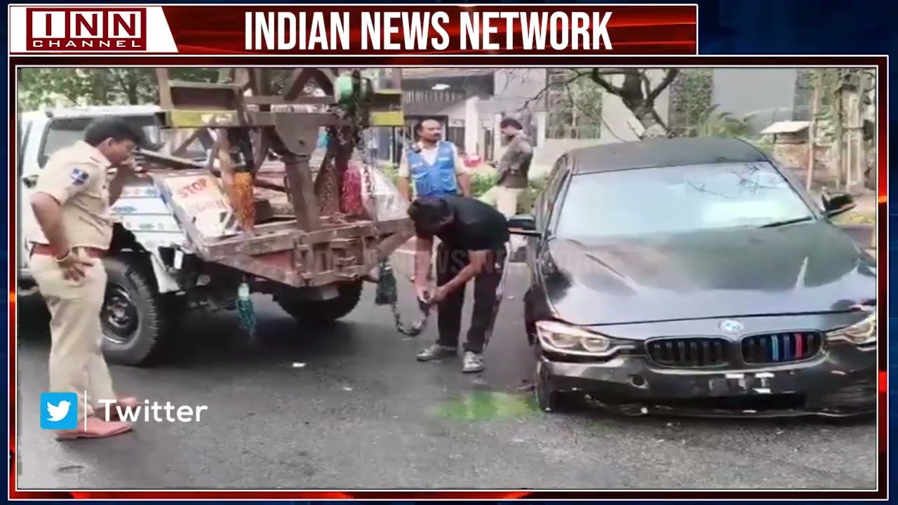 Speeding BMW Crashes Into Divider in Hyderabad’s Film Nagar, Driver Survives After Airbags Deploy