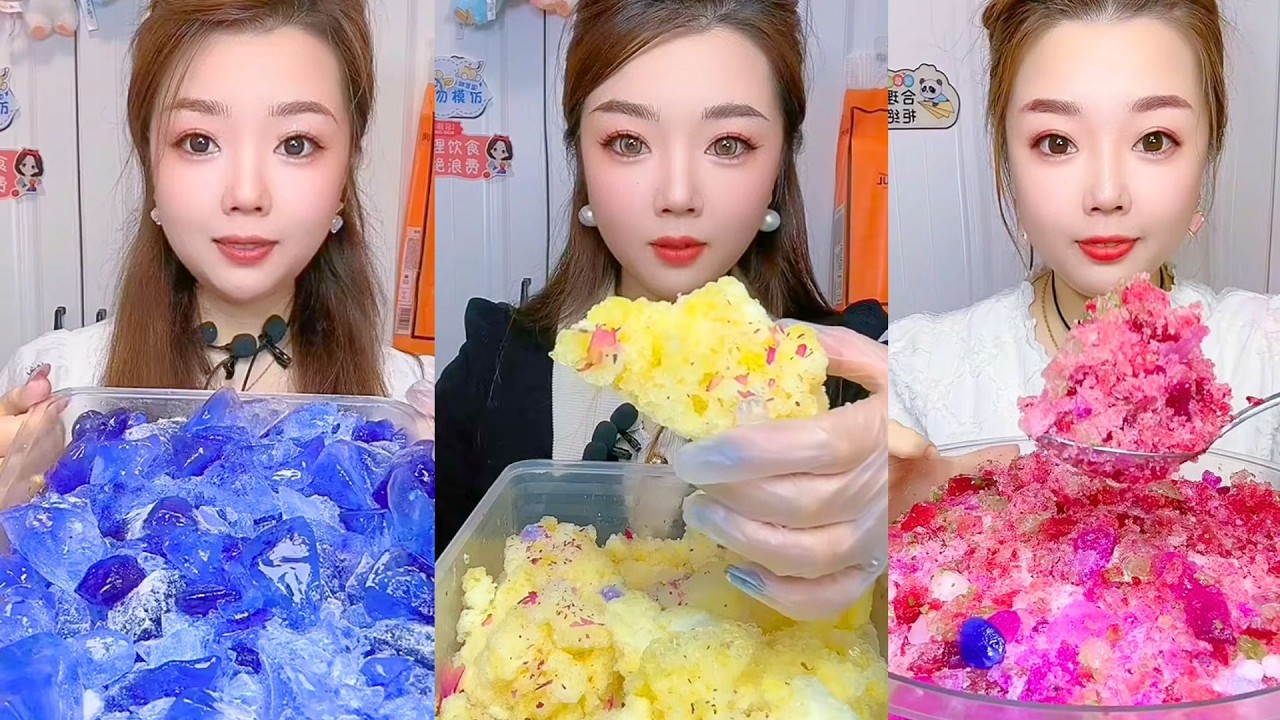 Colorful Frozen Ice Desserts With Crunchy Sweet ASMR