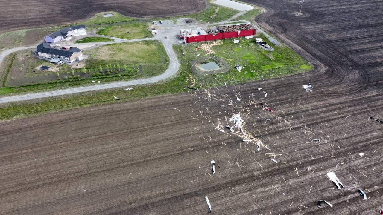 Tornado dismantles metal storage building southeast of Regina