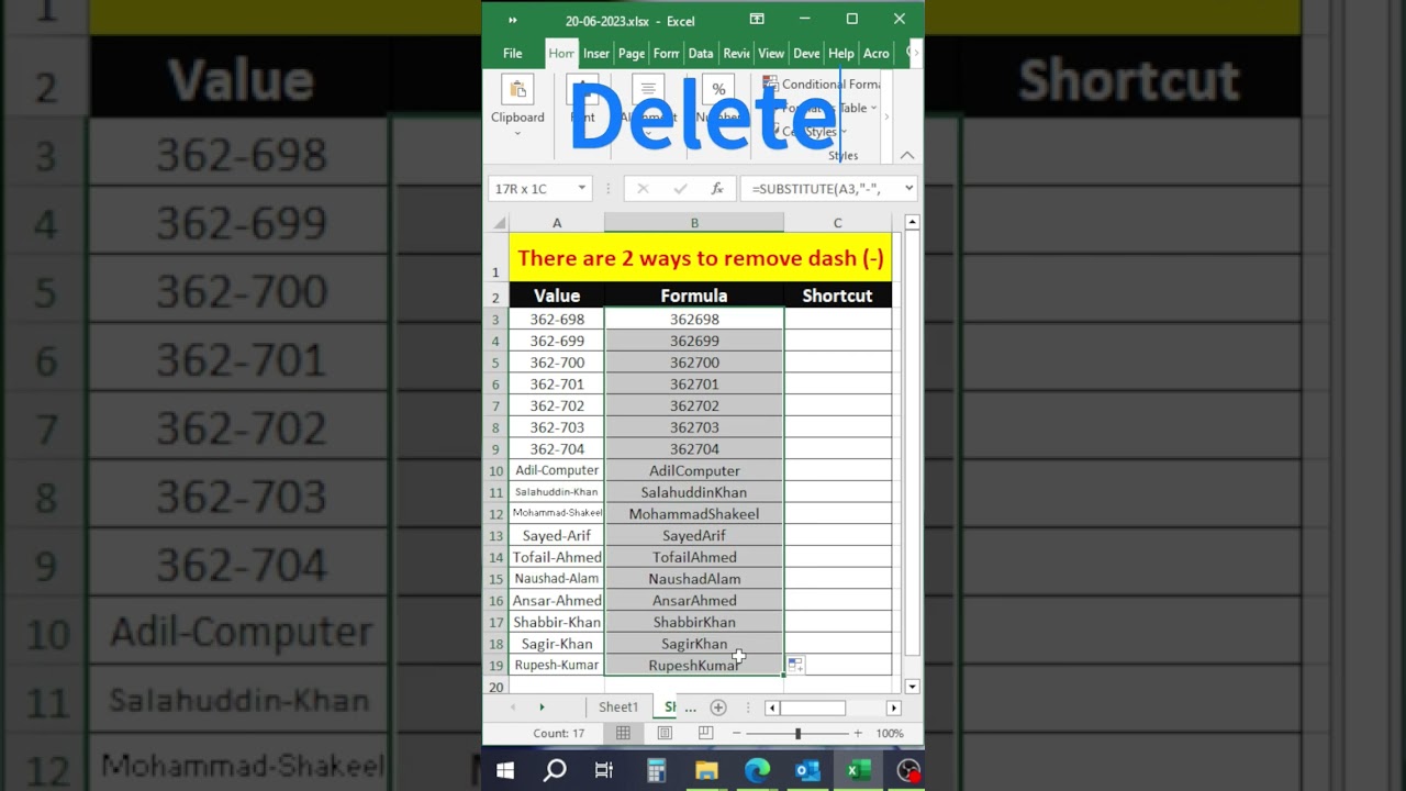 excel tutorial How to remove dash in excel #excel #exceltips #exceltutorial #shorts #trending #viral