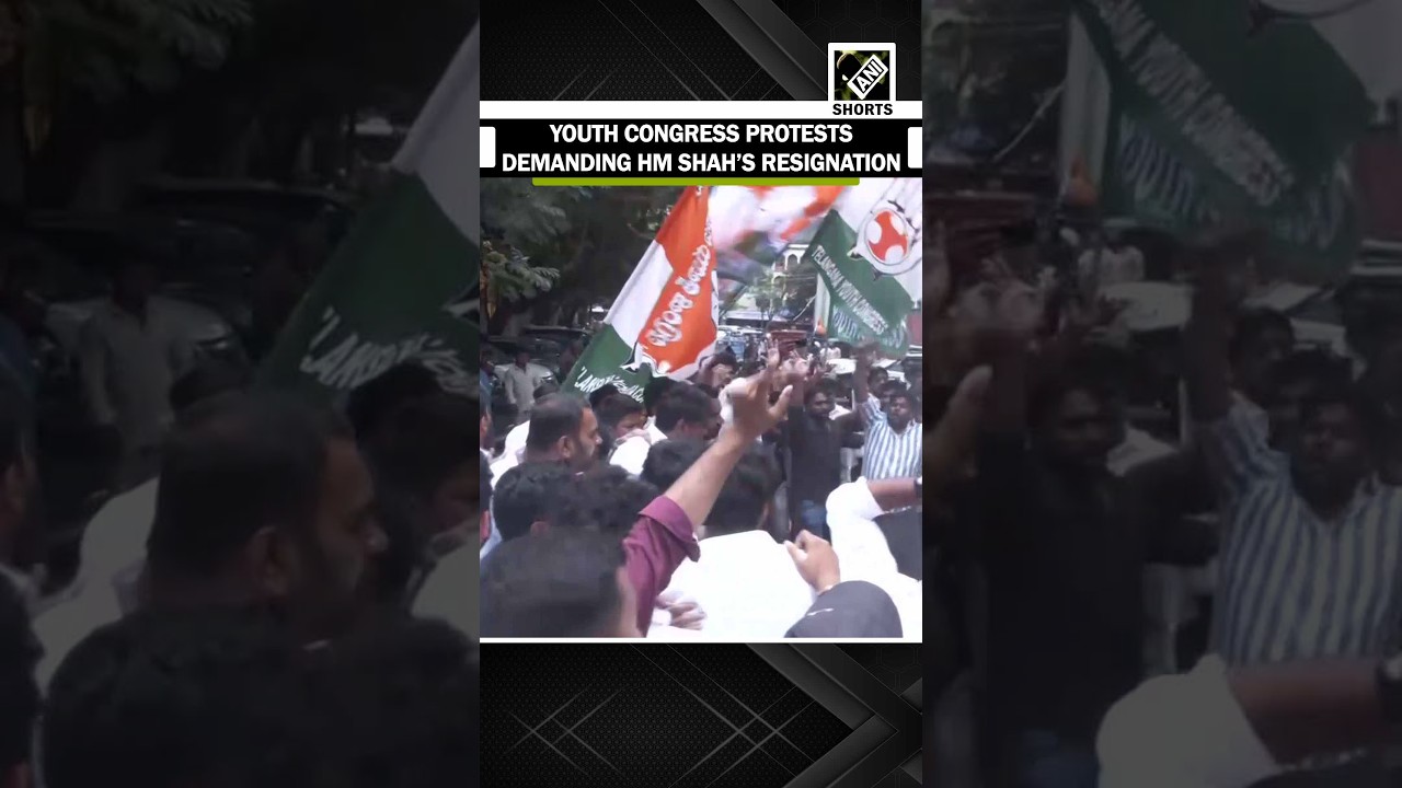 Youth Congress protests outside BJP office, demanding HM Shah&rsquo;s resignation in Hyderabad