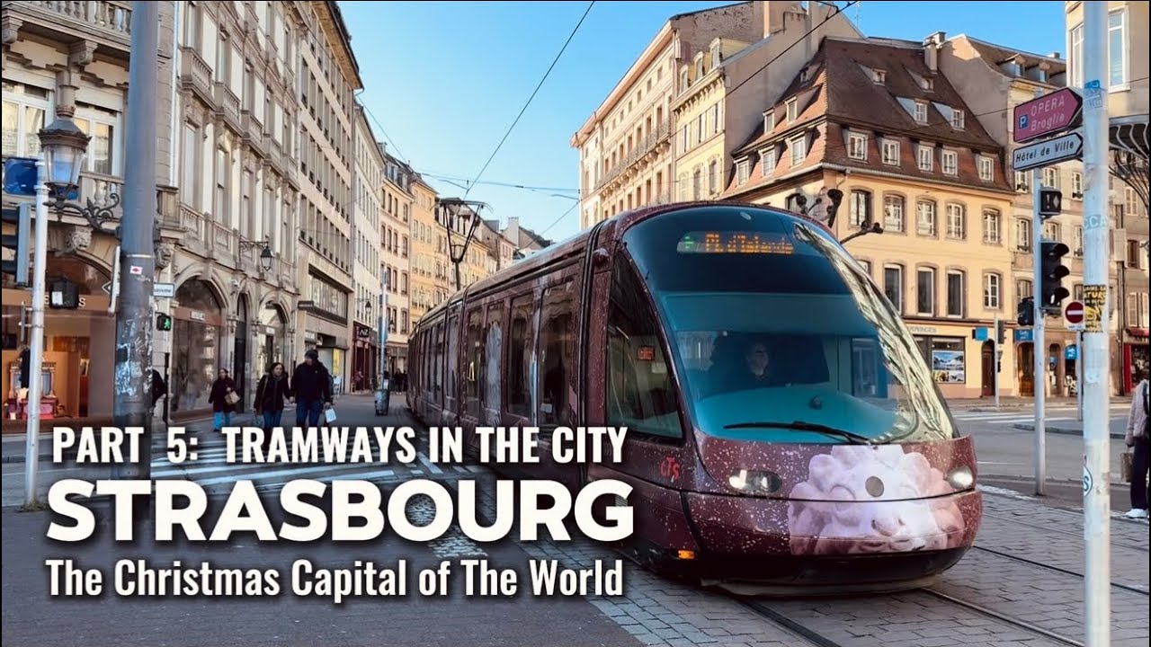 Modern Tramways gliding in Strasbourg historic medieval town - Part 5
