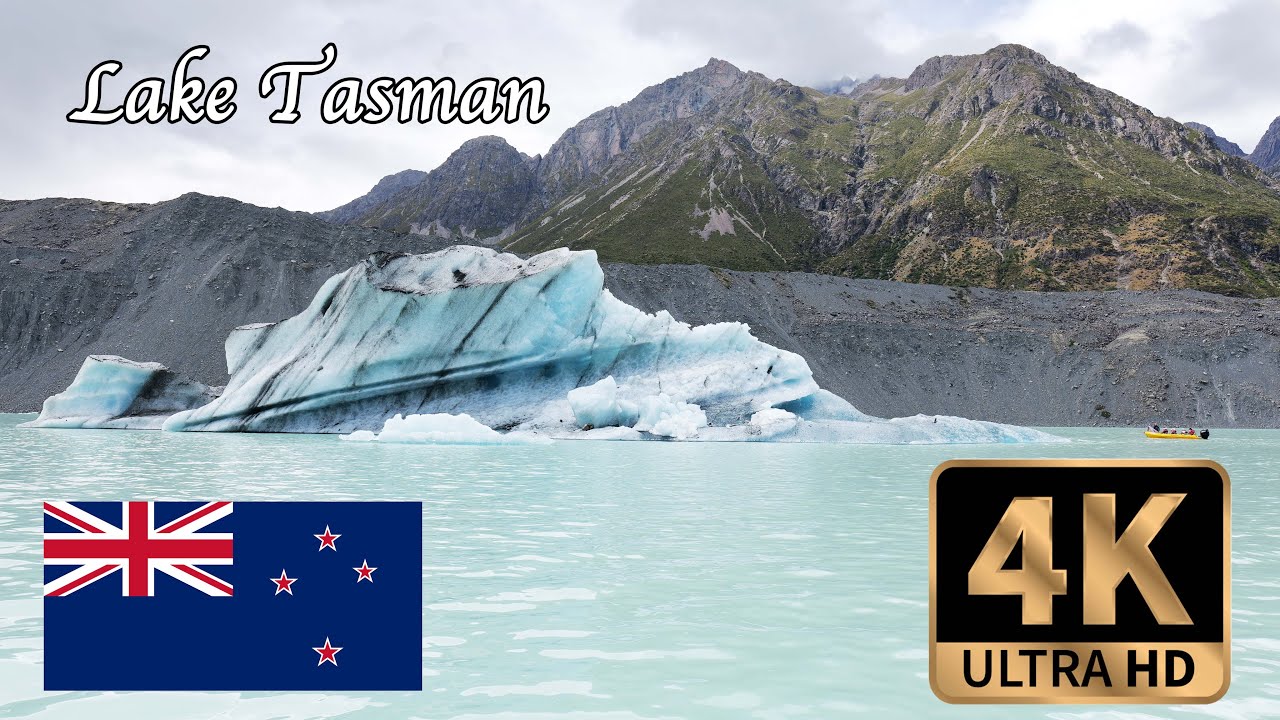 【4K Walk in New Zealand】Lake Tasman Glacier Explorer Boat Tour, Aoraki Mount Cook National Park