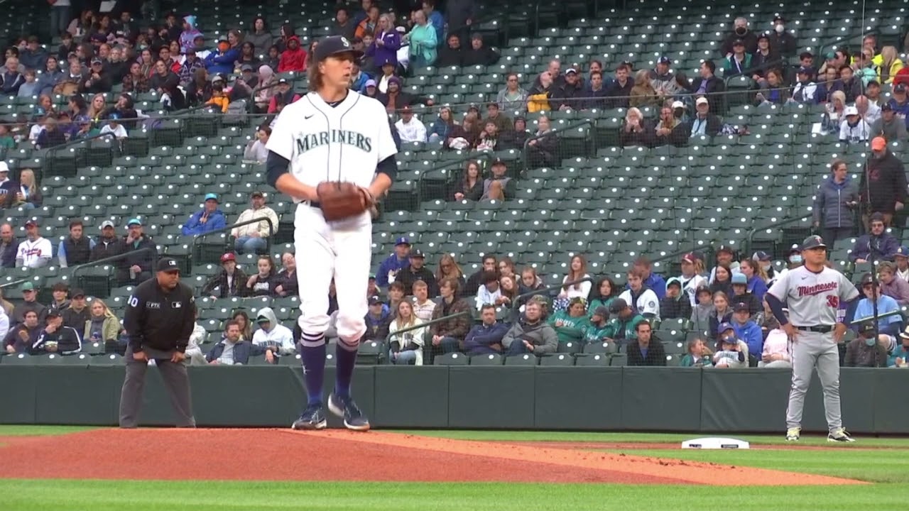Logan Gilbert Slow Motion Pitching Mechanics (3rd Base Side View)