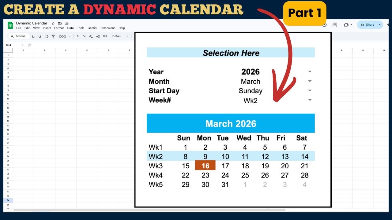 How to create a dynamic calendar in Google Sheets and Excel PART 1