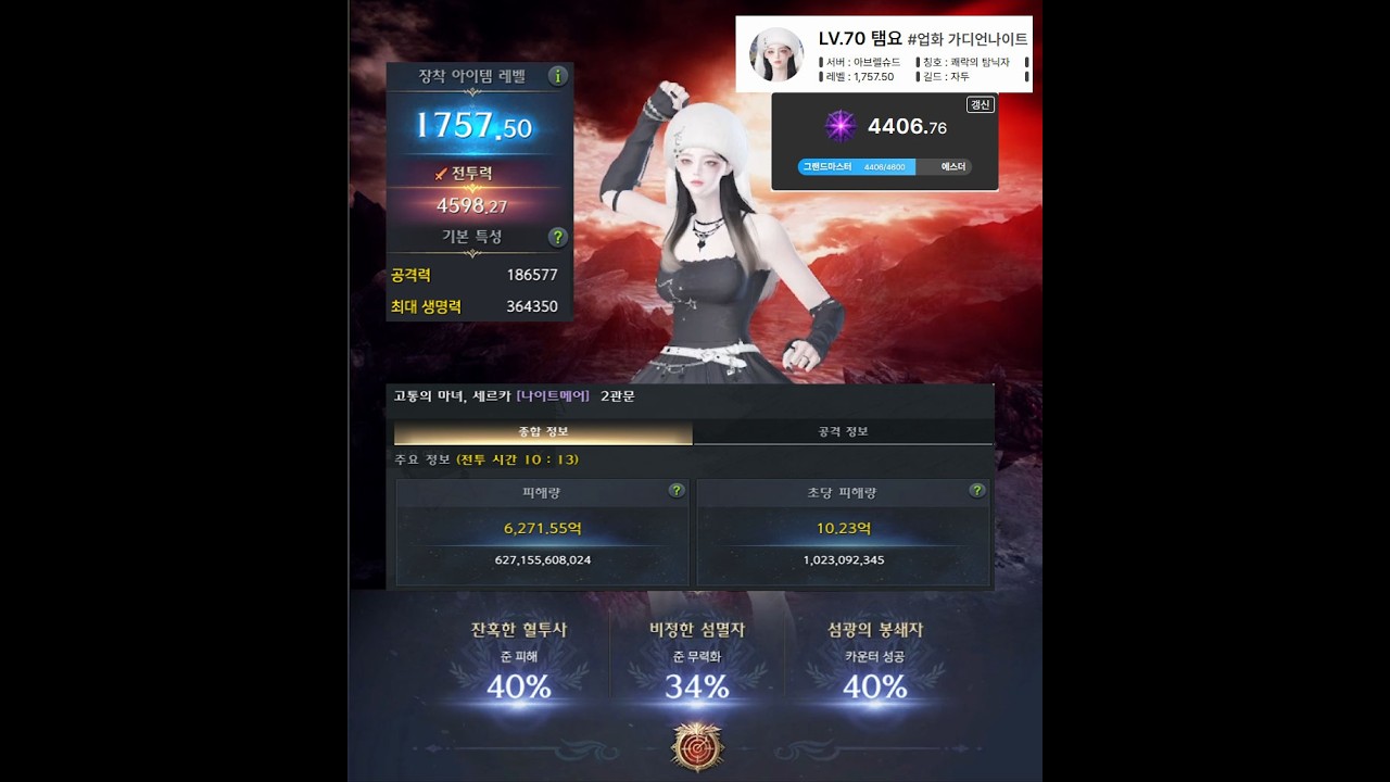 가디언나이트 L4400 DPS 10.28 나이트메어 2관