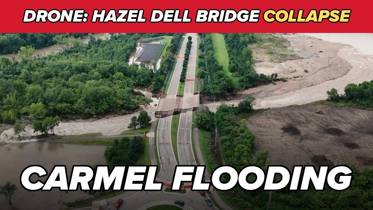WATCH: Drone footage of the Hazel Dell Parkway bridge collapse in Carmel
