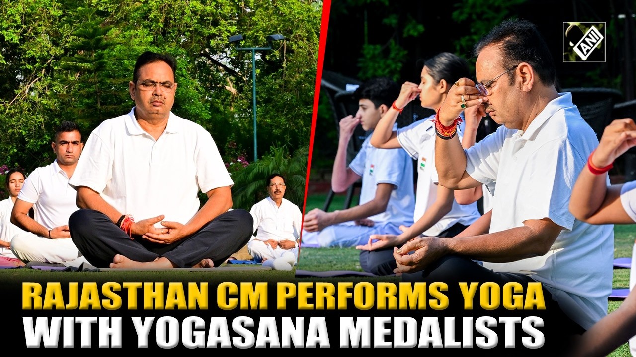 Rajasthan CM Bhajanlal Sharma performs yoga with World Yogasana Championship medalists in Jaipur