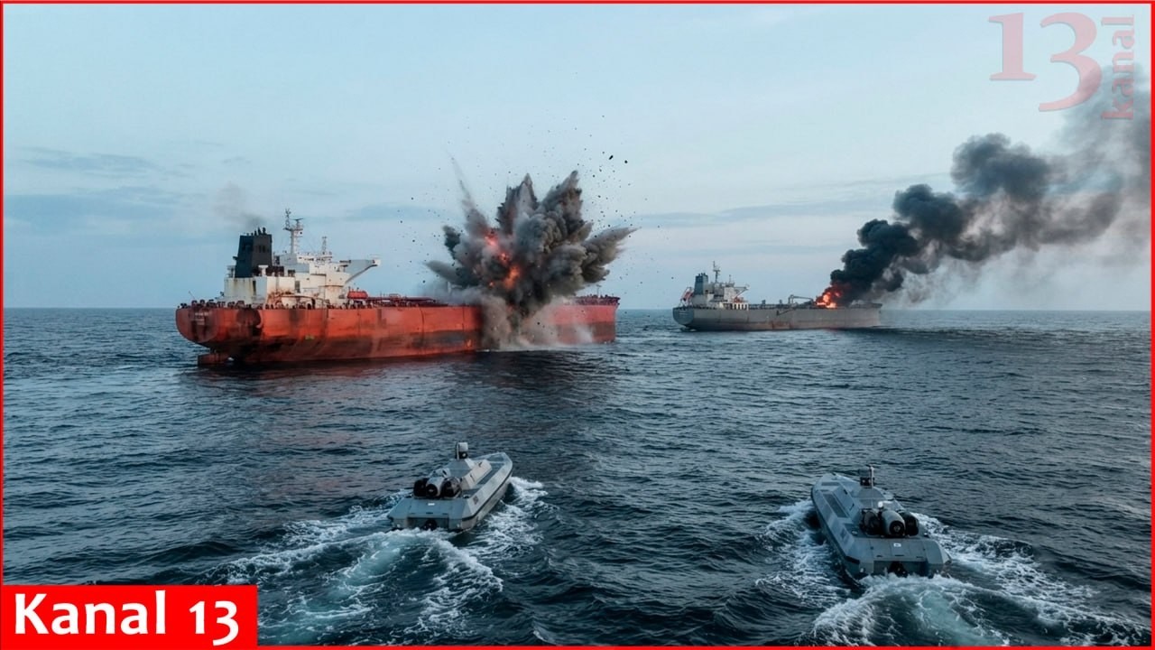 Момент атаки морских дронов на российские танкеры