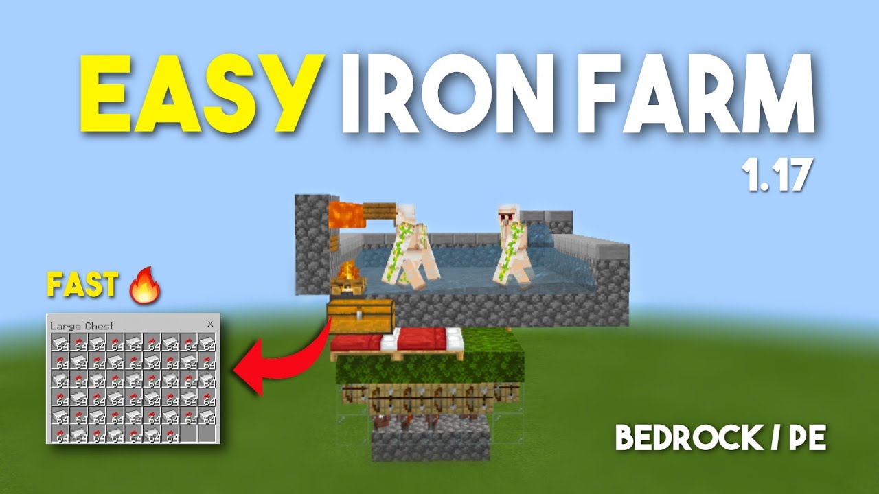 EASIEST Iron Farm Minecraft Bedrock/PE 1.17 Tutorial | mcpe,xbox,PS4,Switch,Windows |