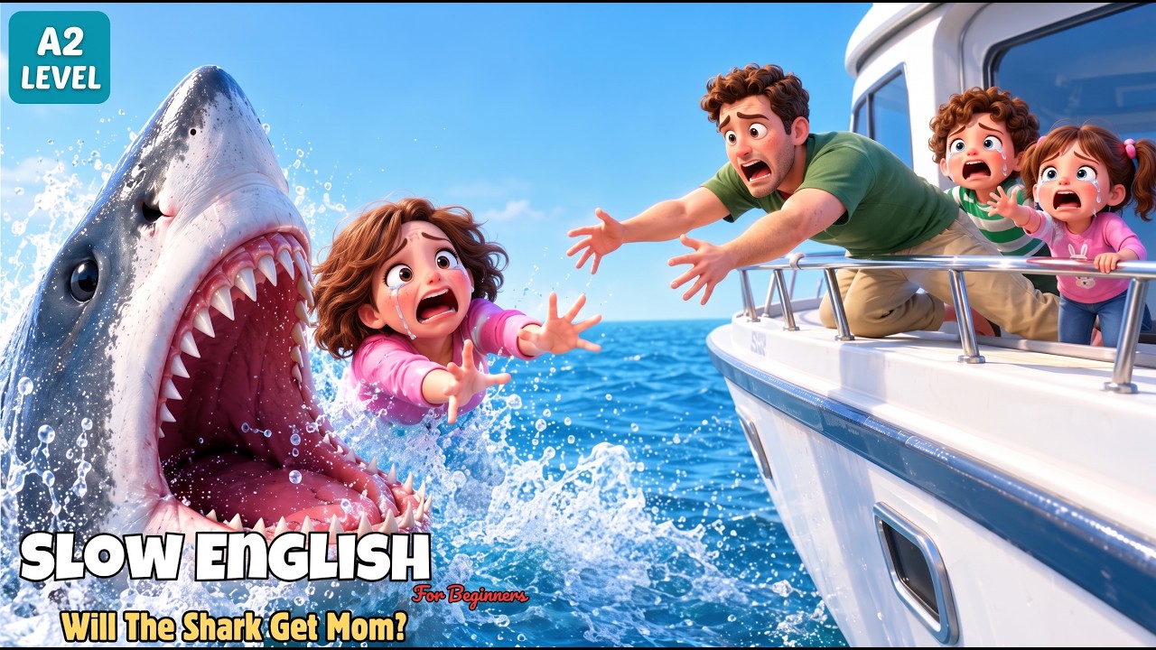 Family Is Crying... Will The Shark Get Mom? 🦈 | Slow English Listening Story A2 Level.