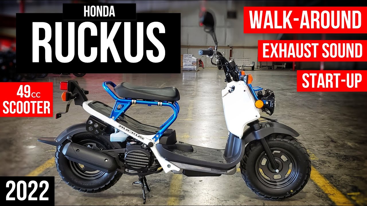 2022 Honda Ruckus 49cc Scooter Walkaround + Exhaust & Engine Sound | NPS50 | White / Metallic Blue