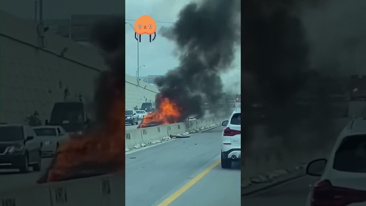 Burning Car on Highway Causes Traffic Jam#carfire #highwayincident #trafficjam