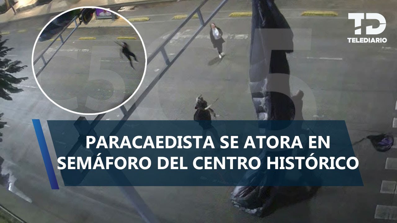 Paracaidista aterriza sobre avenida Balderas, CdMx; queda atorado en sem&aacute;foro
