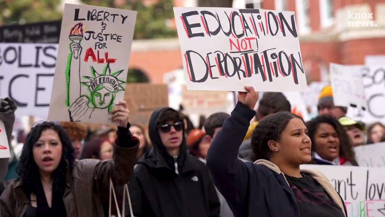Knox County students lead an ICE Out protest in downtown Knoxville