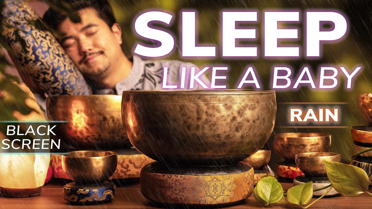 Deep *NERVOUS SYSTEM RESET* For SLEEP | Himalayan Singing Bowls + Rain & Thunder &bull; Black Screen