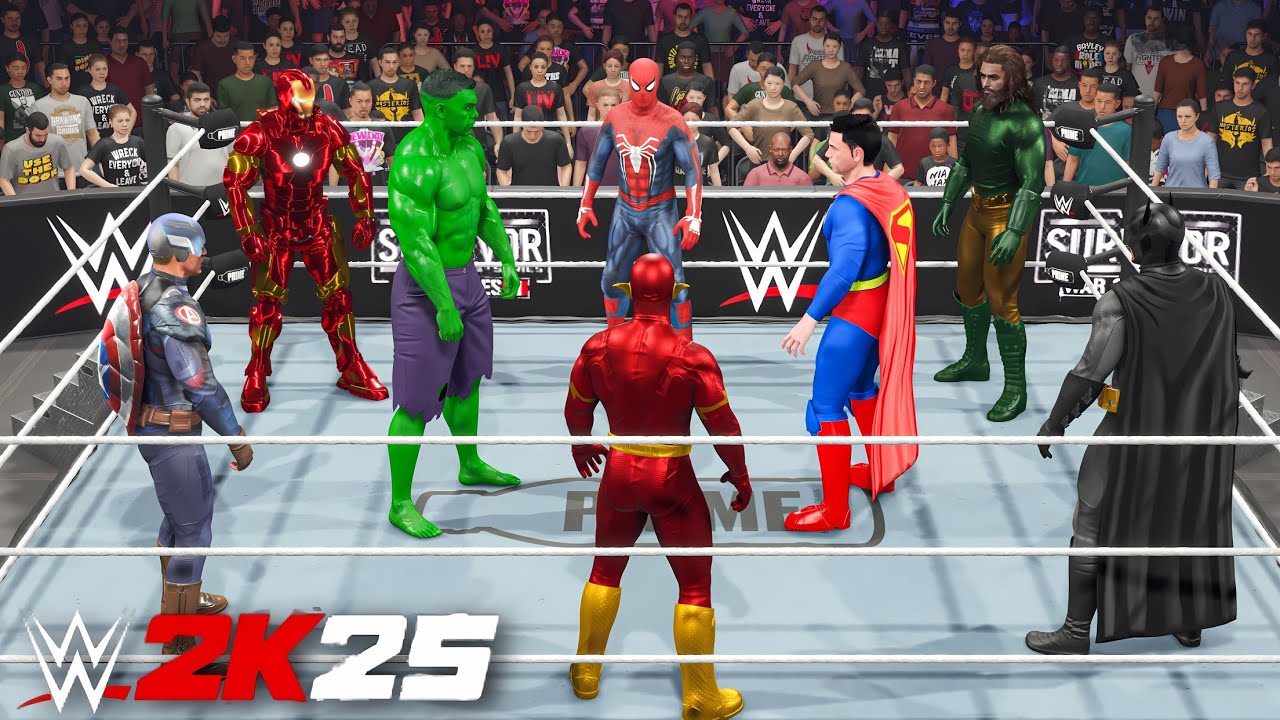 Лучшие Мстители Marvel и супергерои DC в матче «Королевская битва» — WWE 2K25