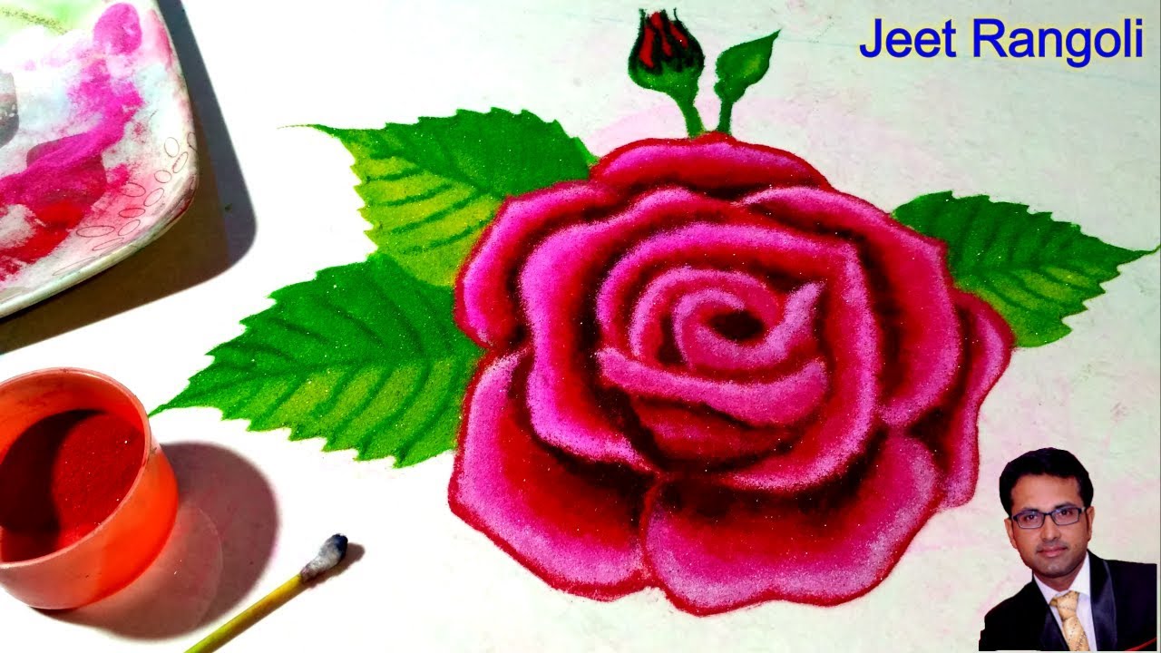 Rose  rangoli . Learn how to blend rangoli properly step by step with voice demonstration.