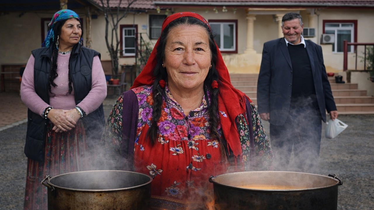 Зимняя жизнь цыганской семьи. Традиционный обед на костре.