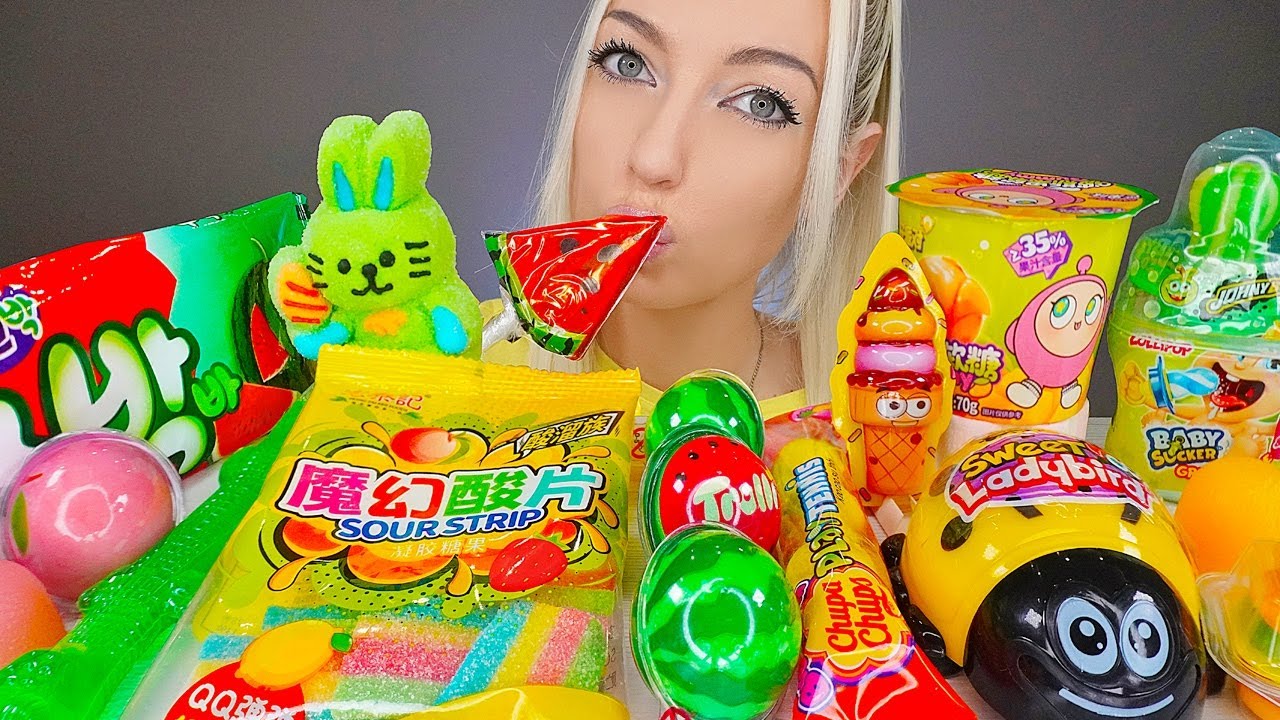 ASMR EATING LOLLIPOP, CANDY, ICE CREAM, RAINBOW DESSERT, CHEWING GUM, MUKBANG, 캔디, 막대사탕 먹방