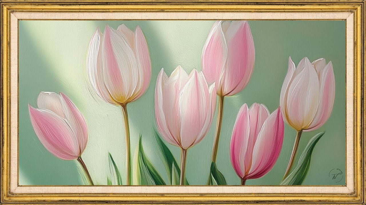 Soft Pink Tulips Wall Art 🌷 2 Hour Relaxing Floral Screensaver | Elegant TV Frame Art in 4K