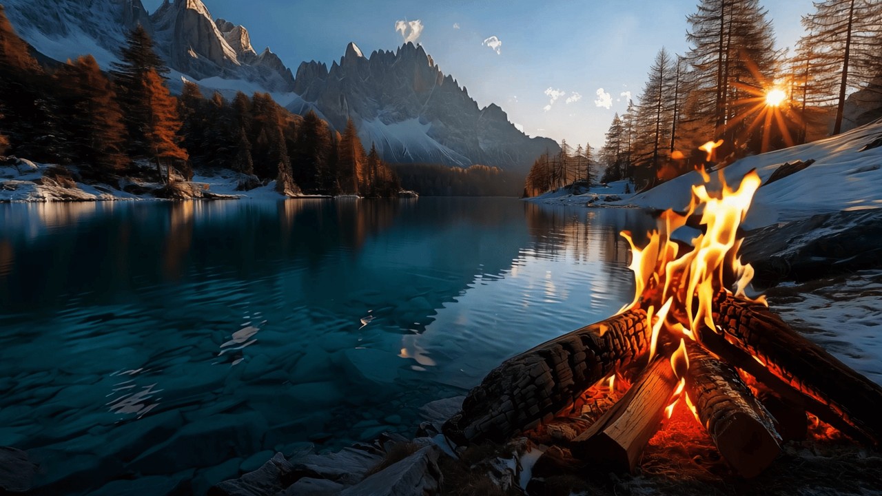 Fall Asleep by a Mountain River Campfire 🔥🏔️ 4K Cozy Ambience for Deep Sleep