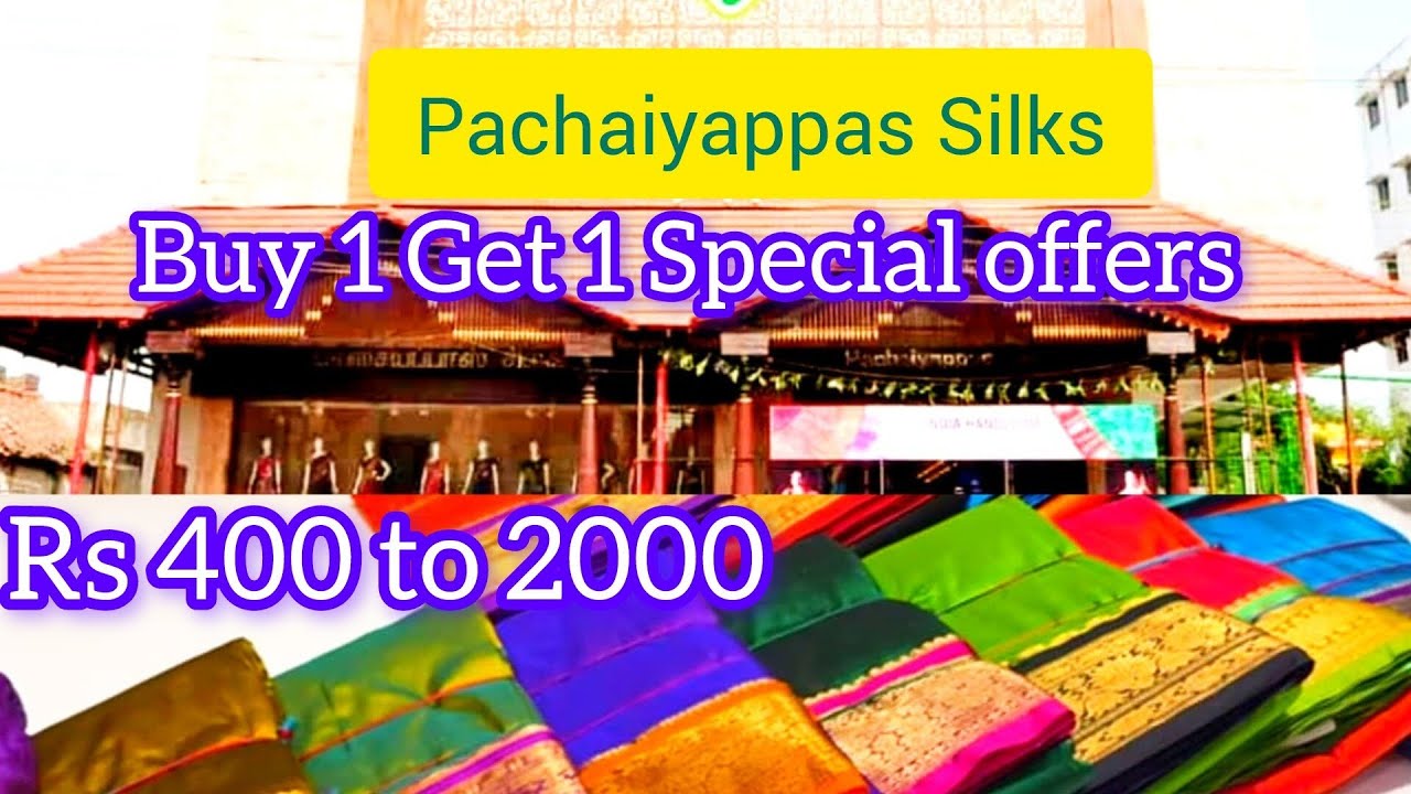 Kanchipuram Pachaiyappa Silks offer collection and buy1get1 Rs 400 to 2000 silk saree collections