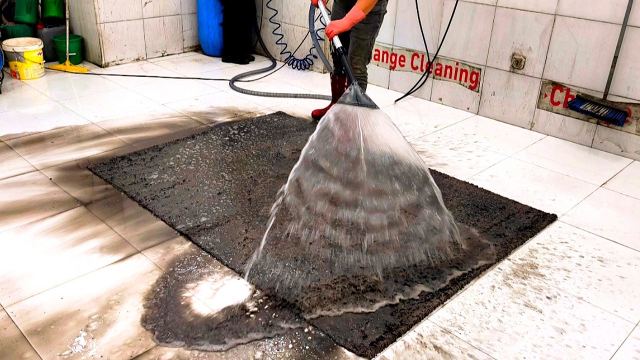 Shocking Transformation! Deeep Cleaning A Disgusting Jet Black Shaggy Rug