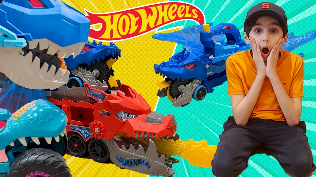 KOMPILACJA HOT WHEELS ULTIMATE DUAL DRAGON TRANSPORTER RATUJE DZIECKA T-REXA I WIELU INNYCH!