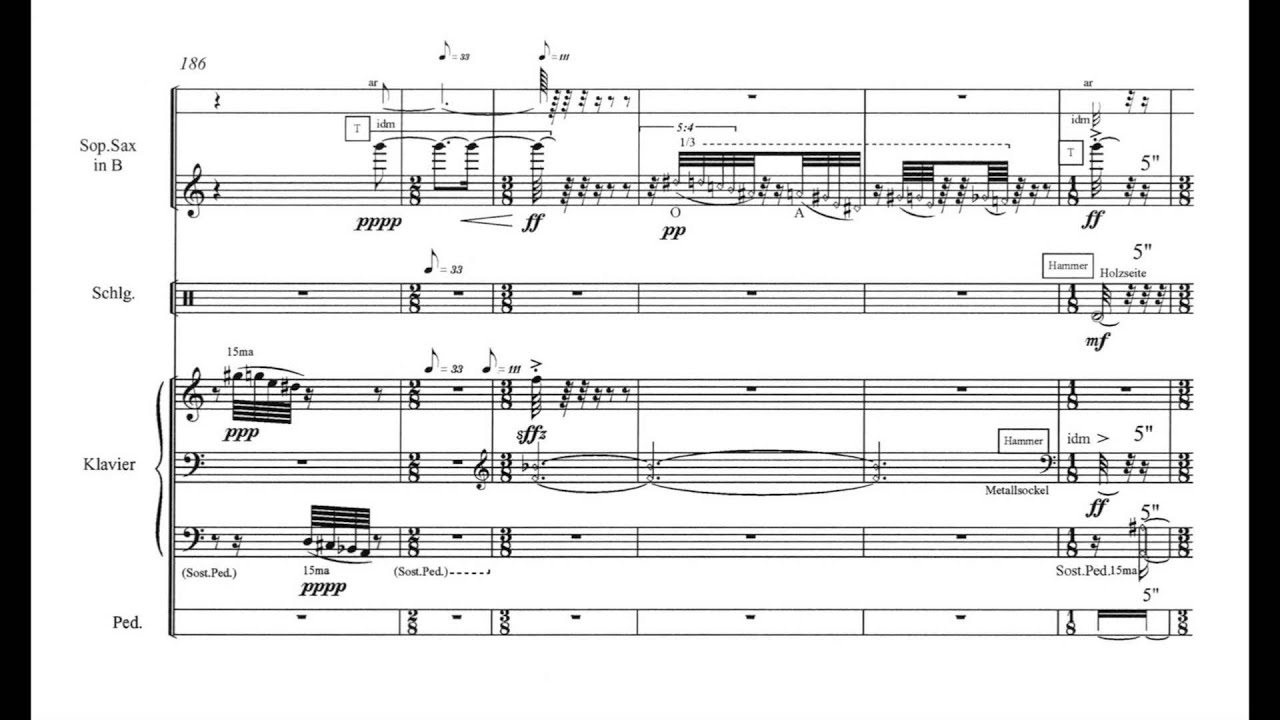 Mark Andre - durch (w/ score) (for saxophone, percussion and piano) (2004/5)