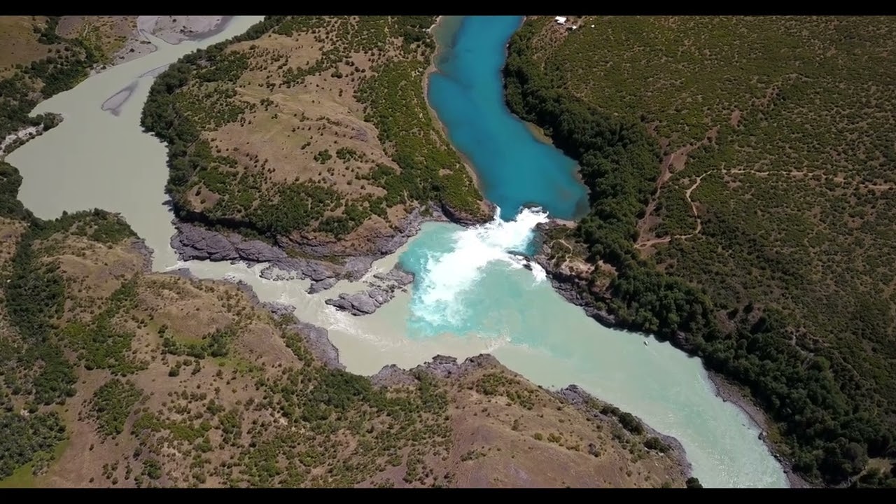 Confluence of the Rio Baker and the Rio Nef - Carretera Austral, Patagonia, Chile (drone video)