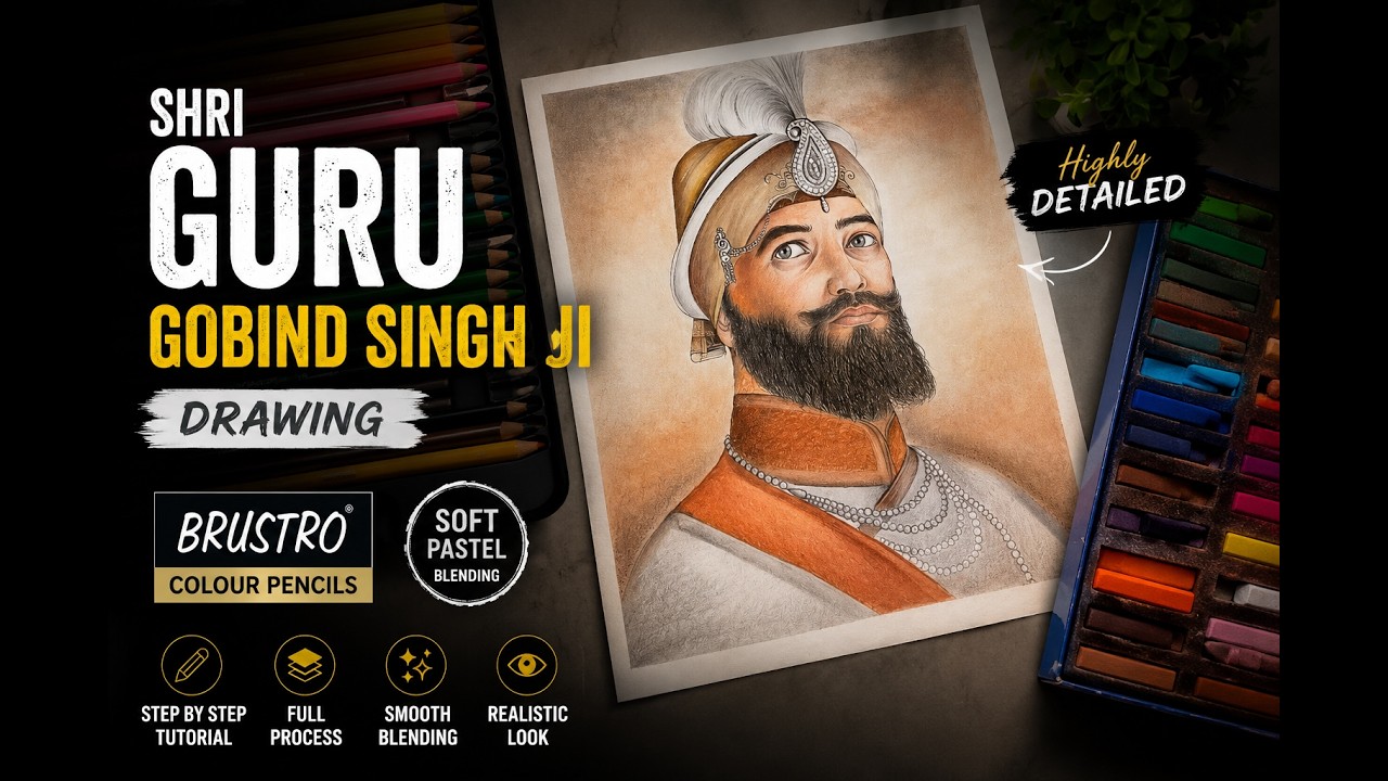 Shri Guru Gobind Singh Ji Realistic Portrait Drawing 🎨 Full Coloring Tutorial Step by Step