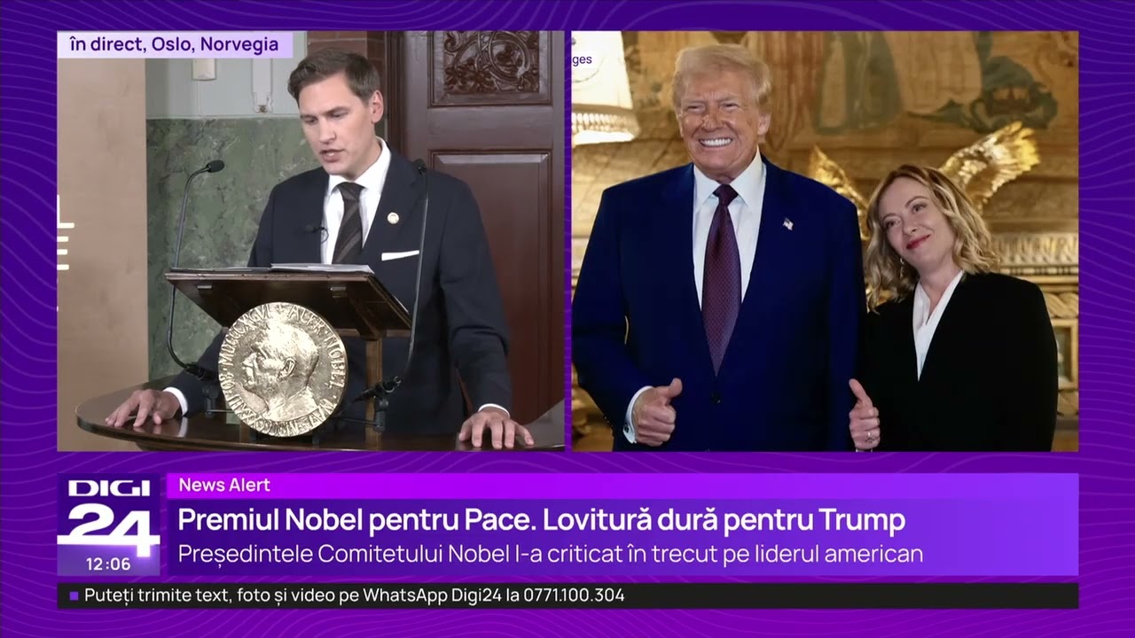 Premiul Nobel pentru Pace pentru 2025 a fost c&acirc;știgat de venezueleana Mar&iacute;a Corina Machado