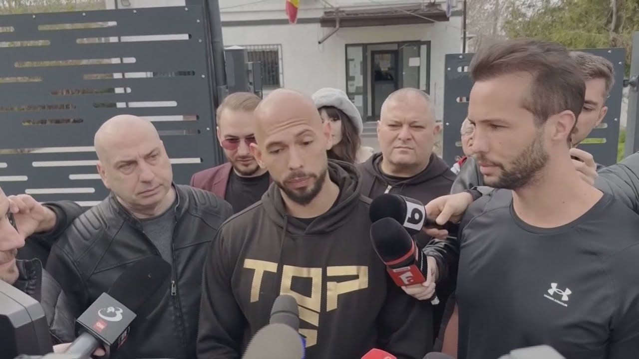Andrew Tate maintains innocence while talking to media outside of Romania court house