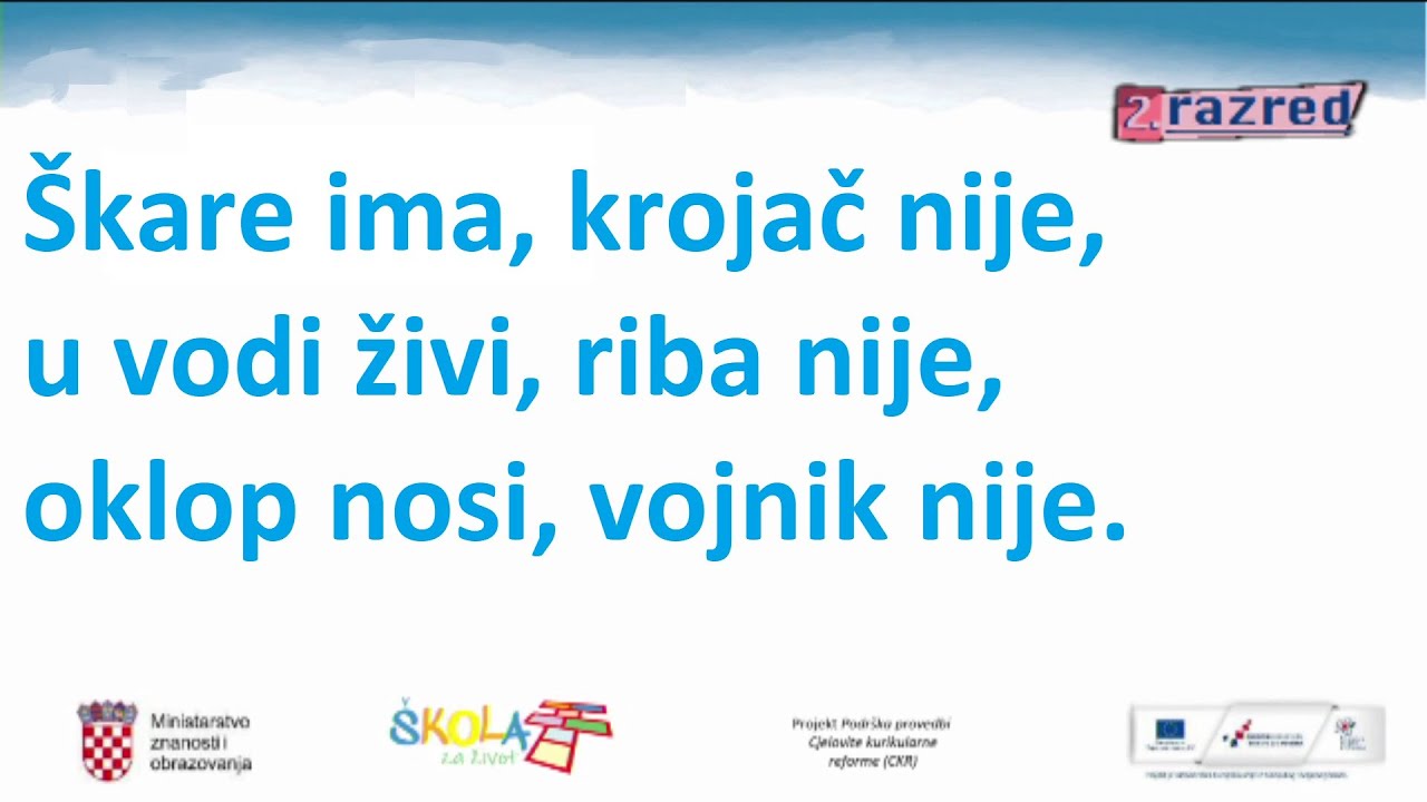 2. razred - Zagonetke o životinjama i poslovice o vodi - Hrvatski jezik