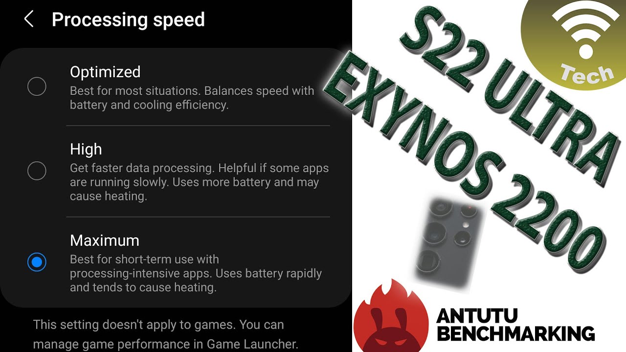 S22 Ultra (Exynos 2200) AnTuTu tests on different processing speeds