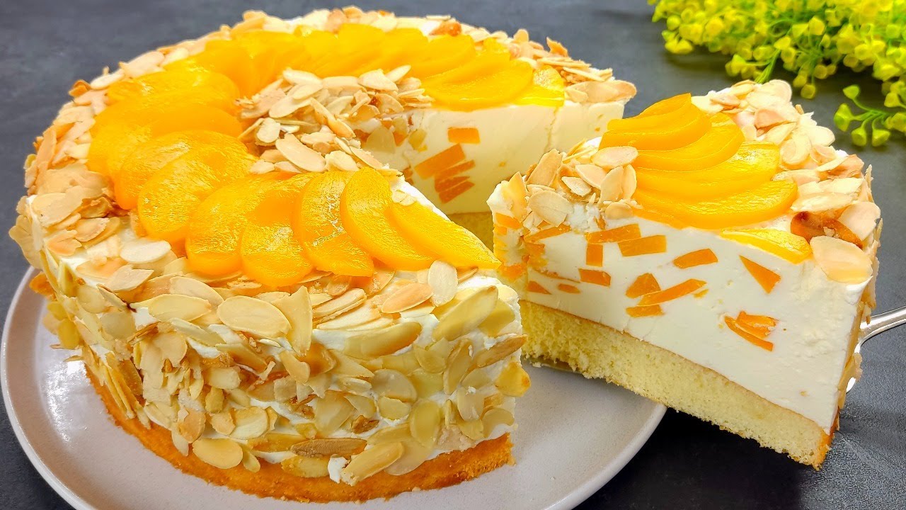 Торт за 15 минут. Торт, который тает во рту. Вкусный персиковый пирог.