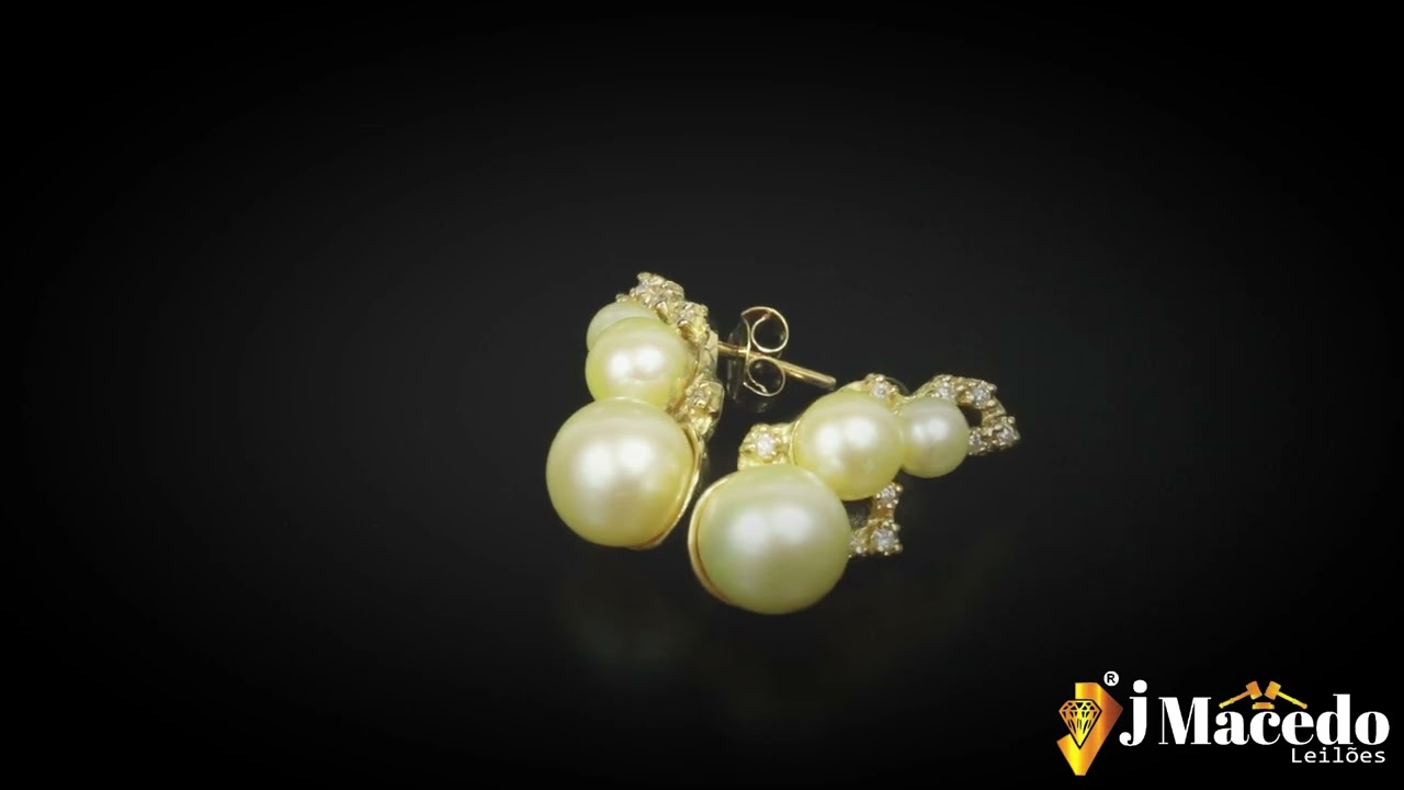 Brinco Ouro Amarelo 18k com diamantes e perólas cultivadas