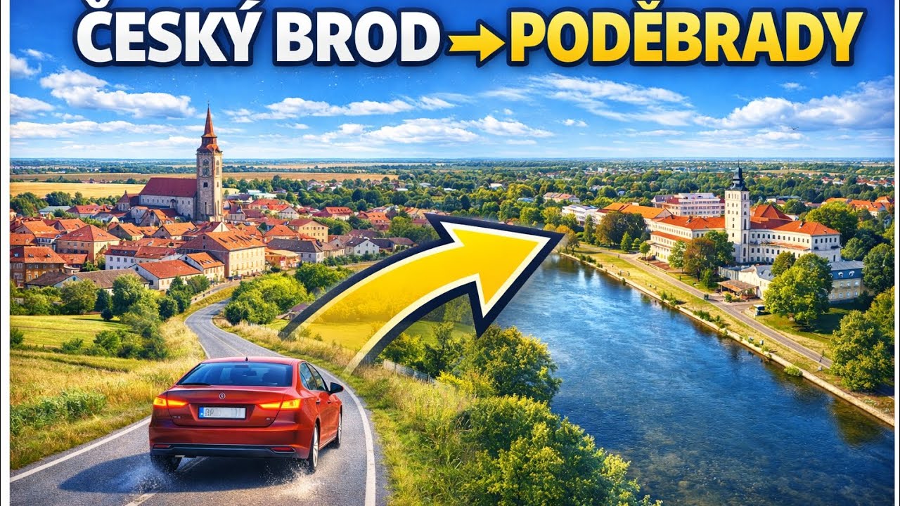 🚗 Český Brod → Poděbrady | Klidná jízda autem | 4K | Bez komentáře