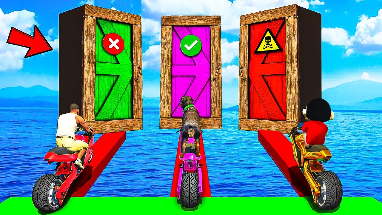 Shinchan And Franklin Tried Impossible Choose The Right Door Parkour Challenge in GTA 5 in Telugu