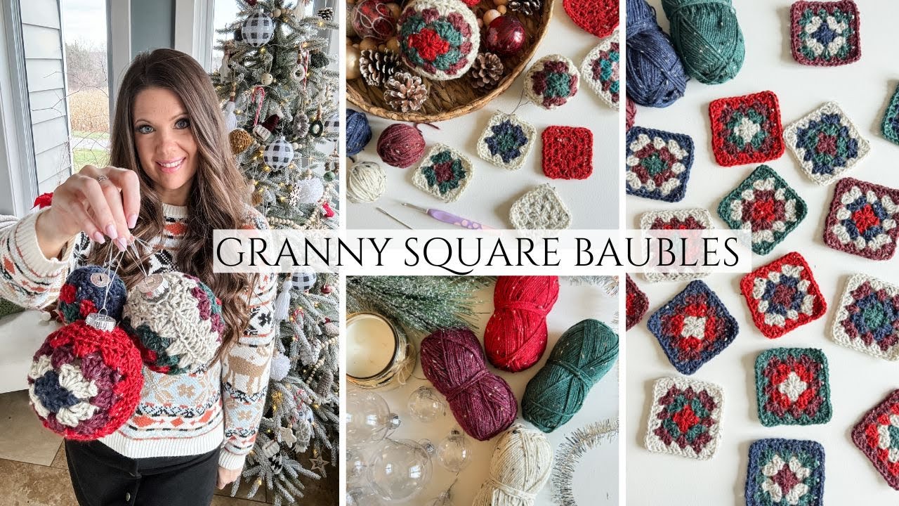 Granny Square Christmas Ball Crochet Pattern - Granny Square Baubles made from 2 granny squares