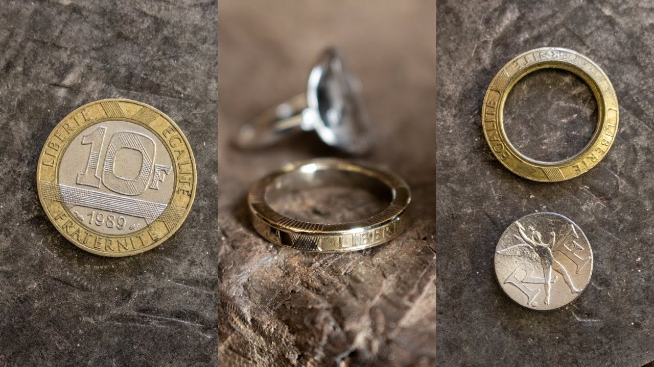 Transformation d'une pièce de 10 Francs en bague et anneau.