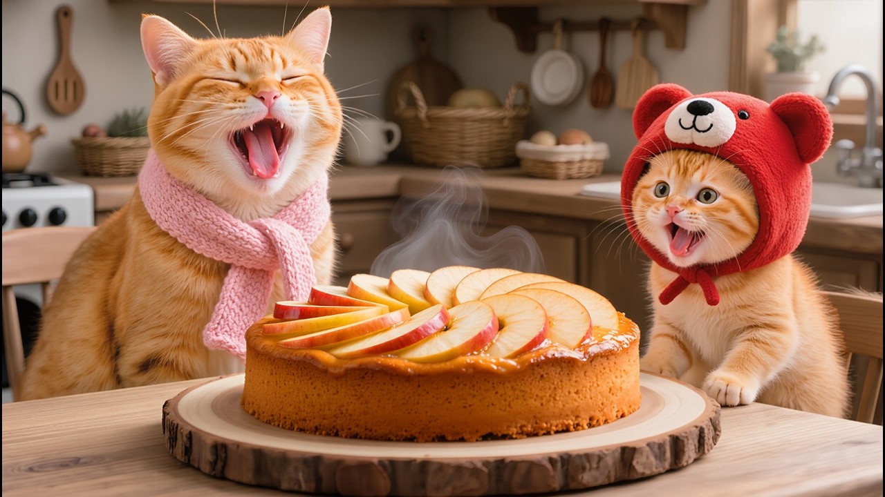 Mama Cat Bakes Delicious Apple-Filled Sweet Pastries for Her Kitten 🍎🐱✨